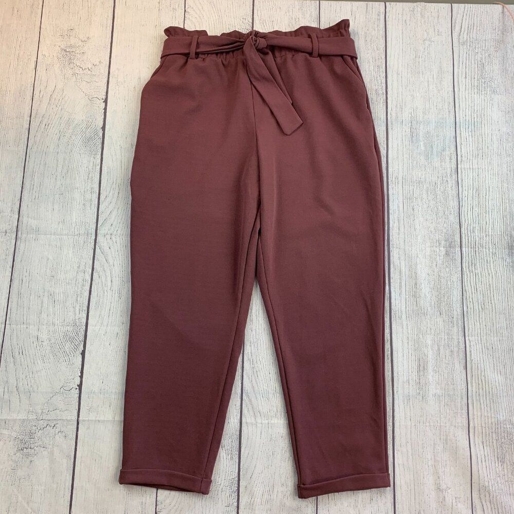 Maurices Paperbag Pants sz L Reg Inseam 28" Plum Purple Tapered Leg NWT New